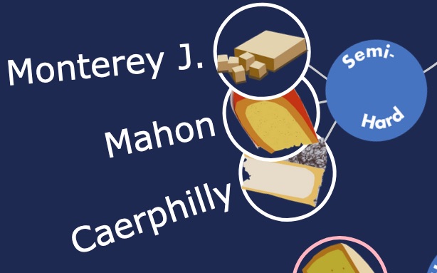 Internal ripened semi hard cheeses like Caerphilly, Mahon and Monterey Jack