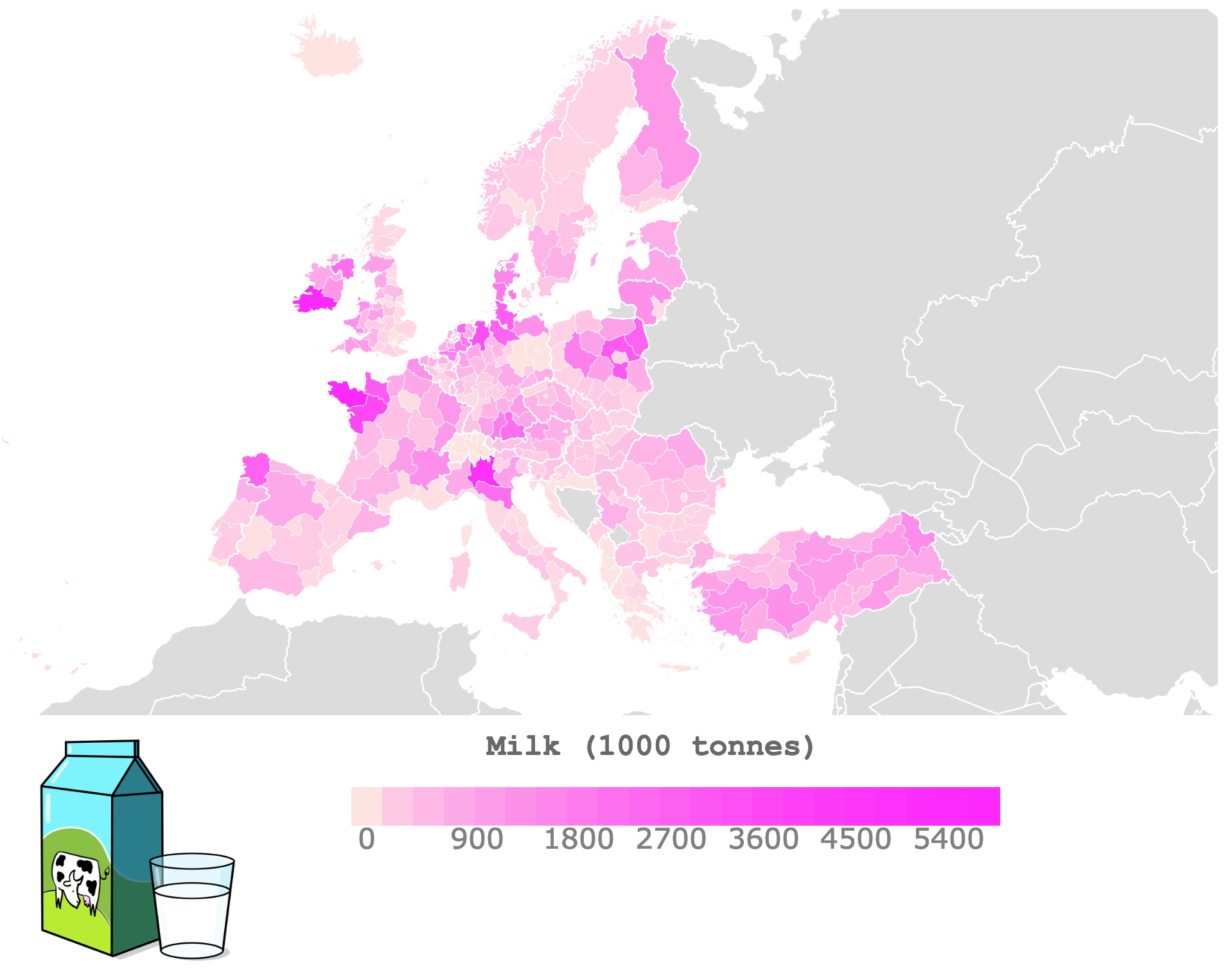 Map of Milk production in Europe
