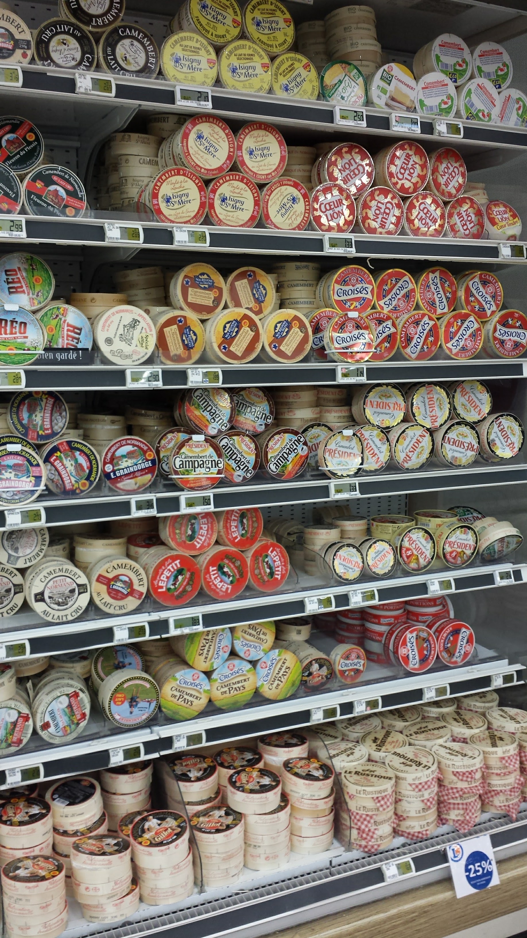 Cheese from a supermarket isle in Normandy, France