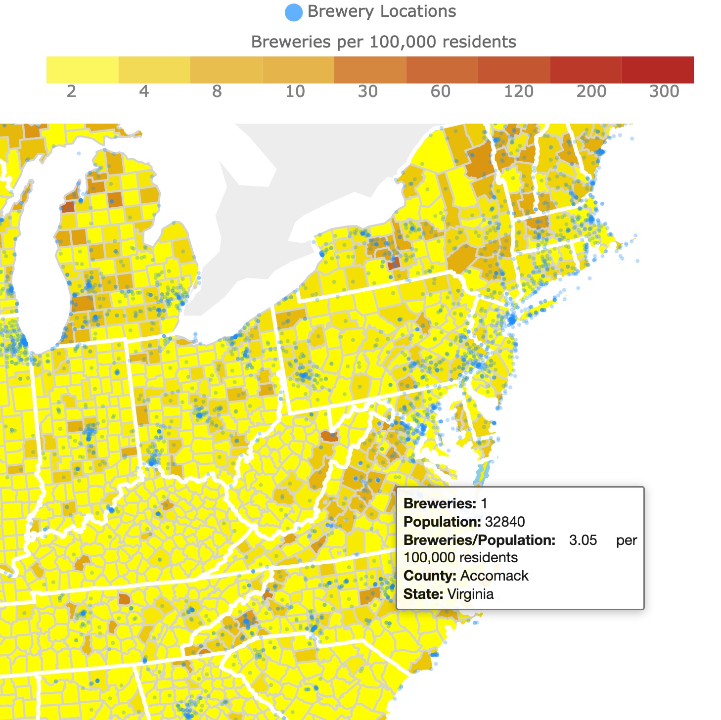 Breweries per capita and locations