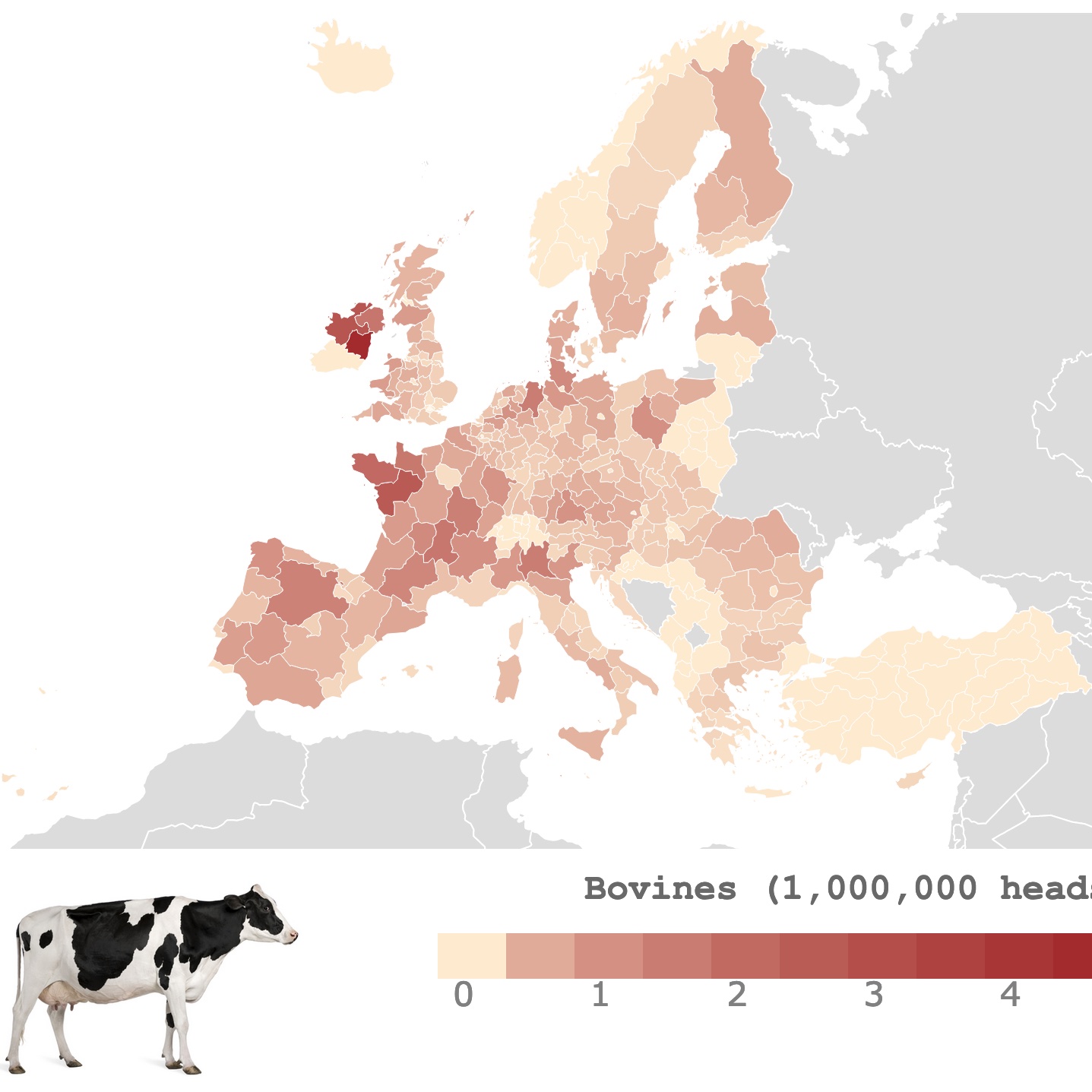 Map of Bovines in Europe